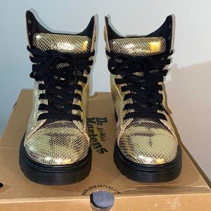 Mini Metallic Snake Print Gold Dr. Marten boots